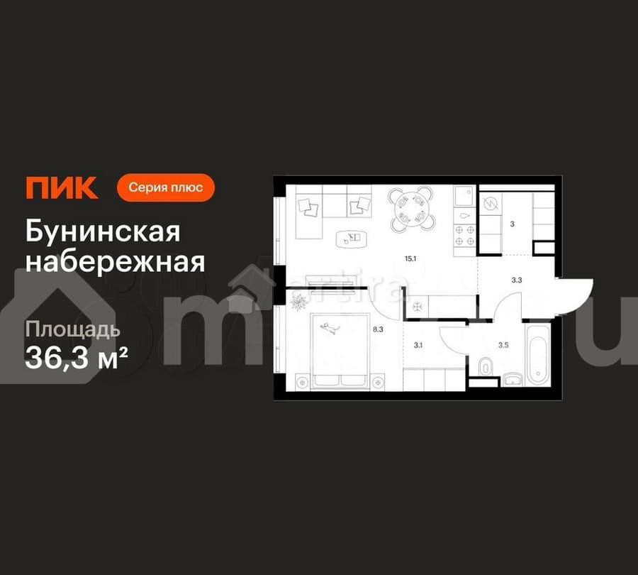 1-комн. квартира, 36.3 м2, 4/16 эт. Москва - изображение 1