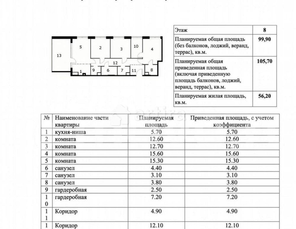 4-комн. квартира, 105.7 м2, 8/21 эт. Москва - изображение 6