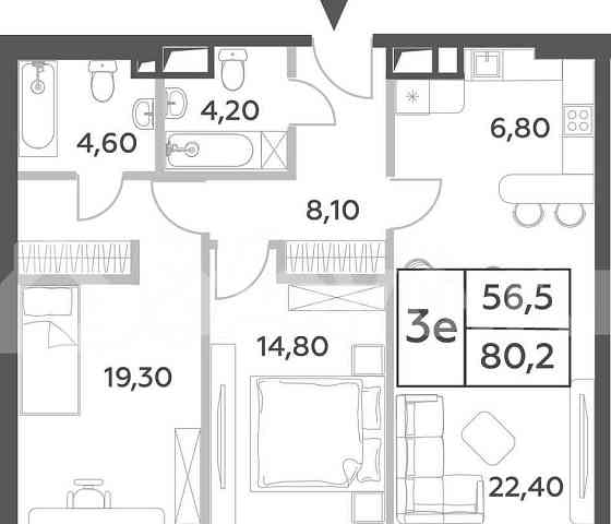 3-комн. пентхаус, 80.2 м2, 26/52 эт. Москва