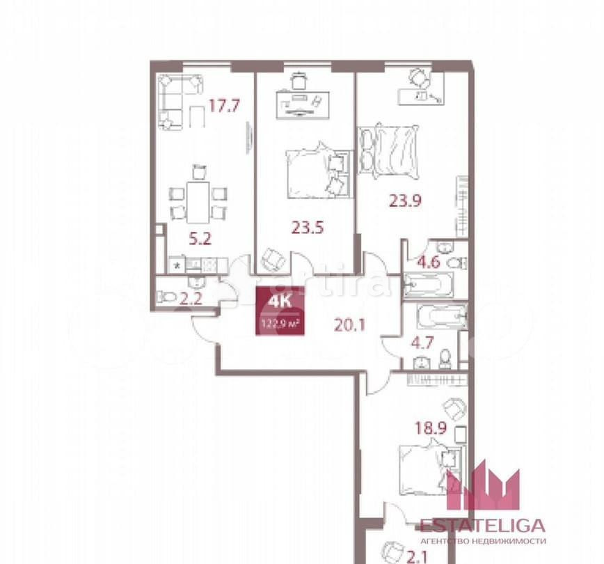 3-комн. квартира, 123 м2, 7/30 эт. Москва - изображение 1