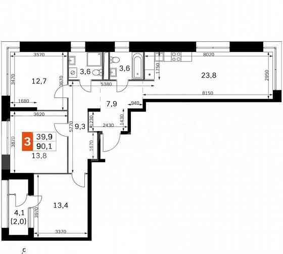 3-комн. квартира, 89.6 м2, 16/42 эт. Москва