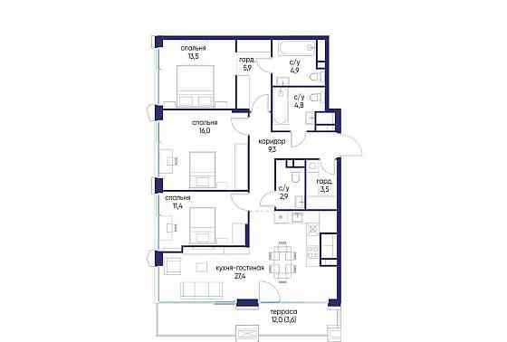 3-комн. квартира, 103.22 м2, 20/24 эт. Москва