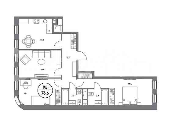 3-комн. квартира, 76.6 м2, 4/21 эт. Москва