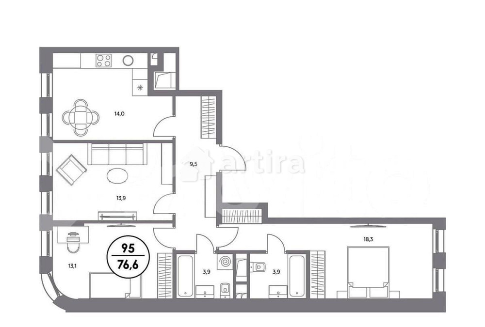 3-комн. квартира, 76.6 м2, 4/21 эт. Москва - изображение 1