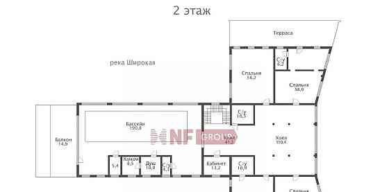 Коттедж, 1500 м2, 1.1 га, 2 эт. Рощино