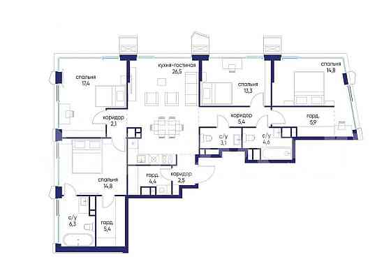 4-комн. квартира, 126.5 м2, 19/24 эт. Москва