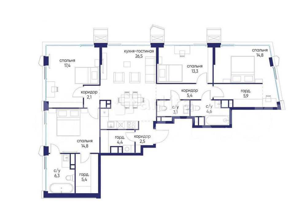4-комн. квартира, 126.5 м2, 19/24 эт. Москва - изображение 2