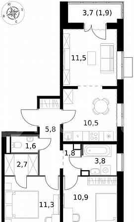 3-комн. квартира, 61.8 м2, 9/24 эт. Москва