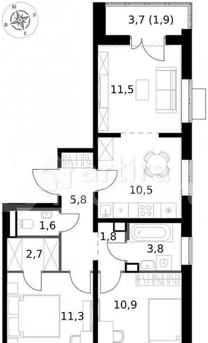 3-комн. квартира, 61.8 м2, 9/24 эт. Москва - изображение 5