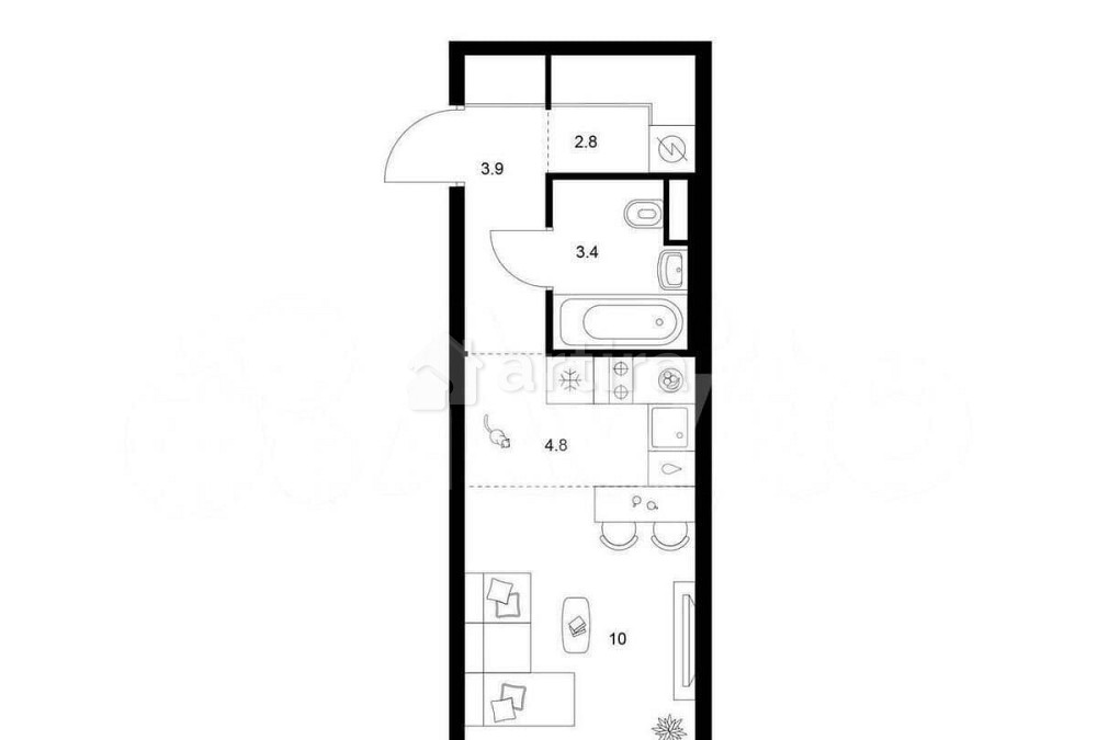 Студия, 24.9 м2, 4/16 эт. Москва - изображение 1