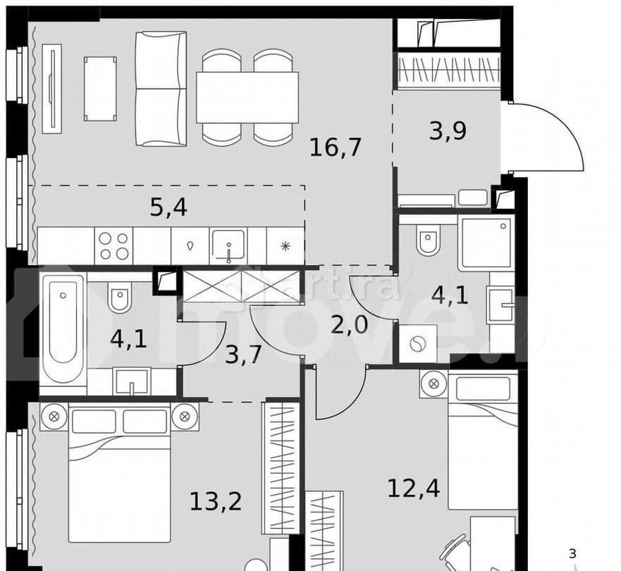 3-комн. квартира, 65.5 м2, 8/27 эт. Москва - изображение 6