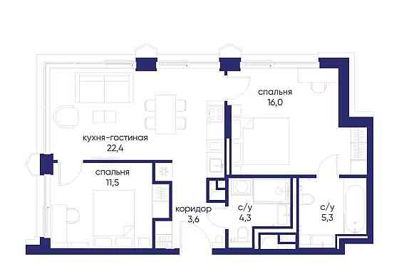 2-комн. квартира, 63.12 м2, 15/19 эт. Москва
