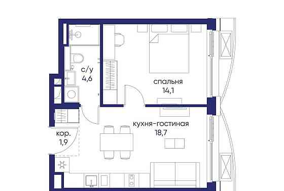 1-комн. квартира, 39.32 м2, 2/12 эт. Москва