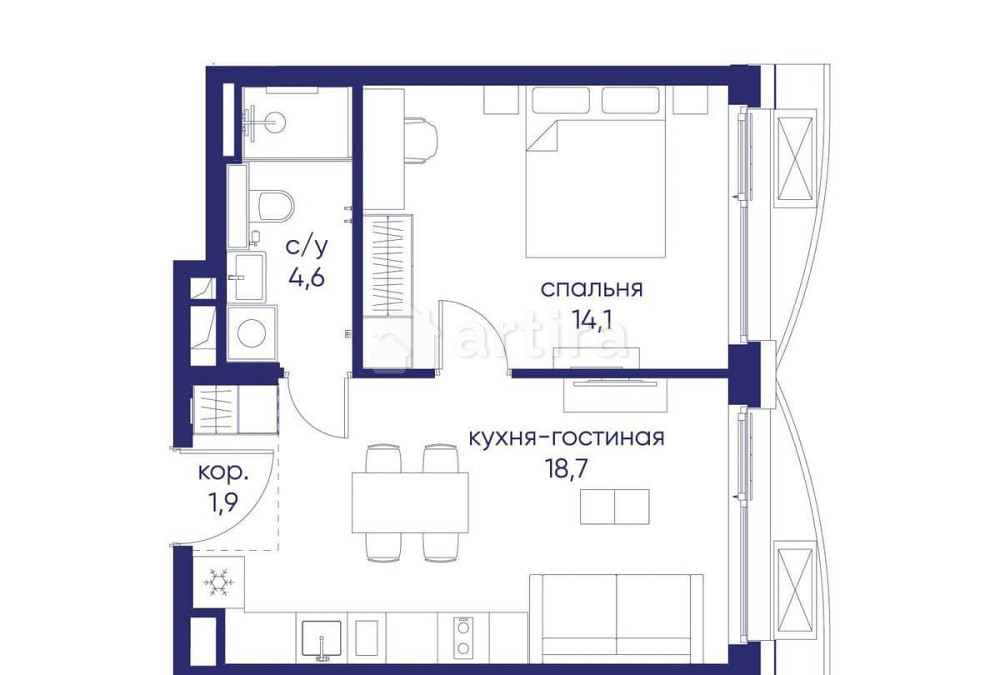 1-комн. квартира, 39.32 м2, 2/12 эт. Москва - изображение 1