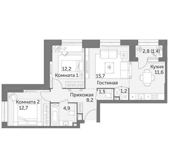 3-комн. квартира, 69.4 м2, 4/28 эт. Москва