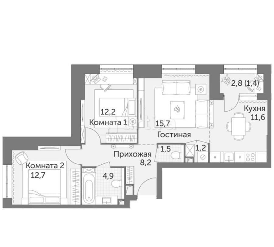 3-комн. квартира, 69.4 м2, 4/28 эт. Москва - изображение 3