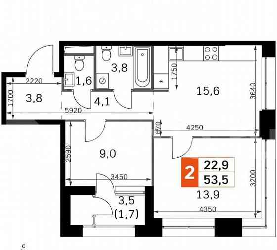 2-комн. квартира, 53.5 м2, 26/42 эт. Москва