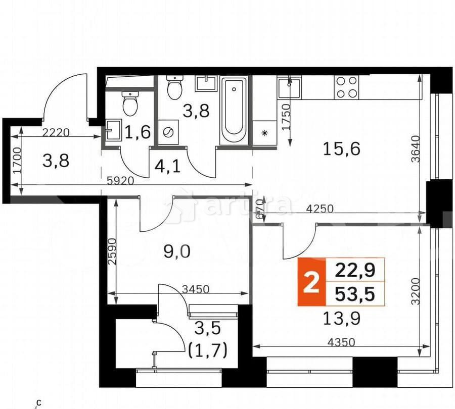 2-комн. квартира, 53.5 м2, 26/42 эт. Москва - изображение 6