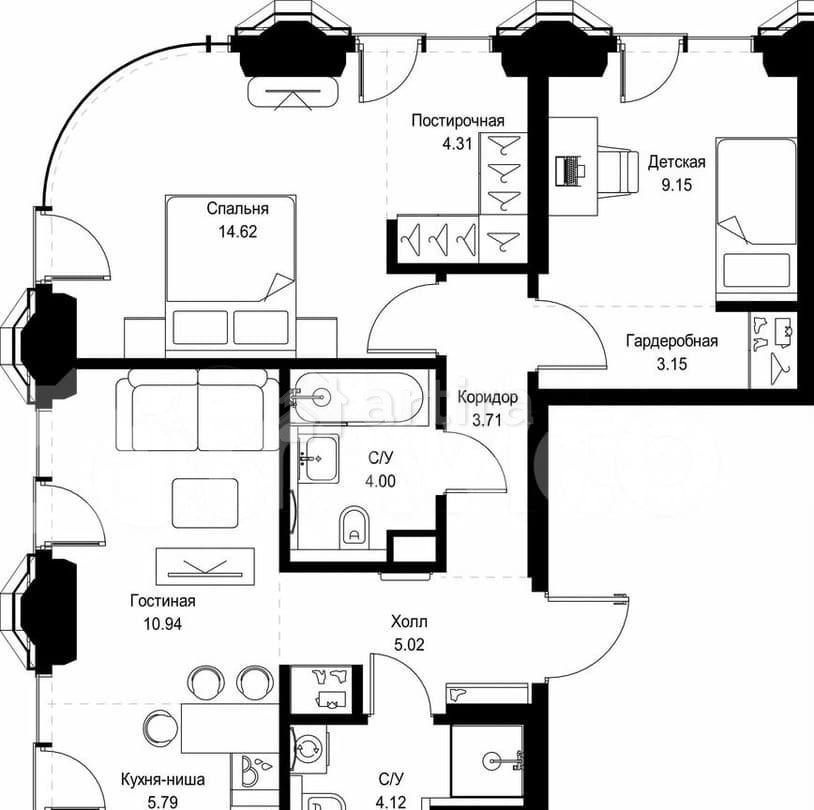 2-комн. квартира, 64.8 м2, 11/52 эт. Москва - изображение 4