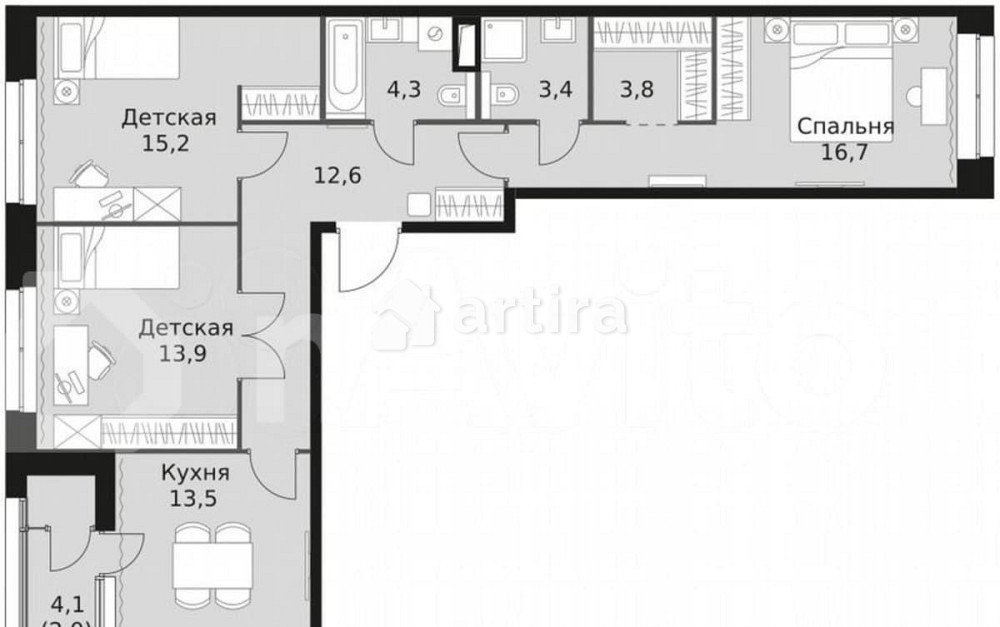 3-комн. квартира, 85.4 м2, 7/44 эт. Москва - изображение 4