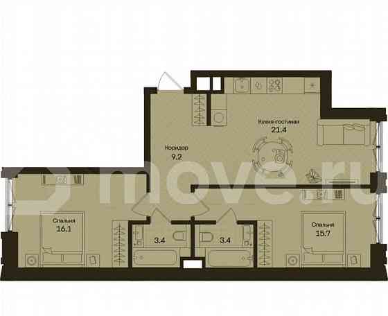 2-комн. квартира, 69.2 м2, 2/5 эт. Москва