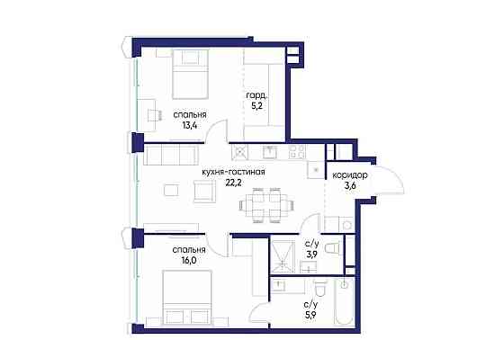2-комн. квартира, 70.22 м2, 8/24 эт. Москва