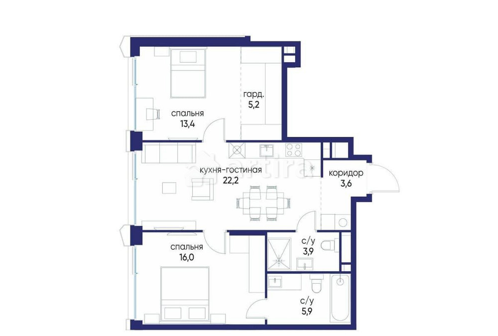 2-комн. квартира, 70.22 м2, 8/24 эт. Москва - изображение 1