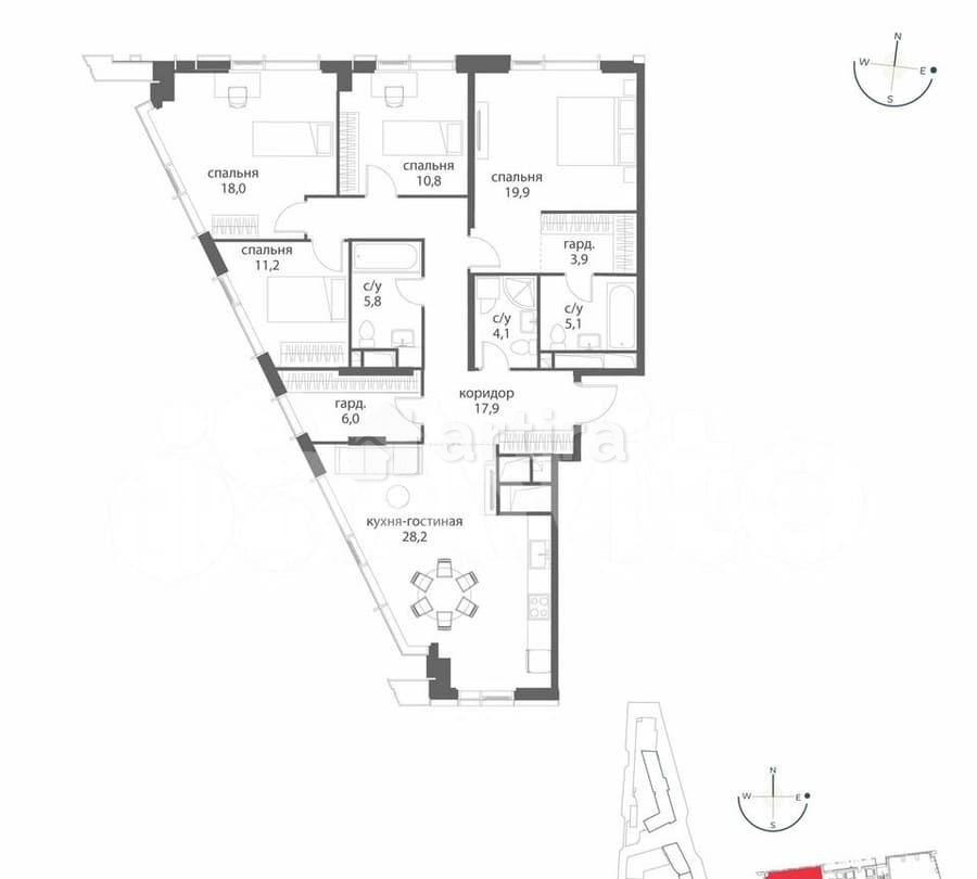 4-комн. квартира, 130.9 м2, 22/38 эт. Москва - изображение 6