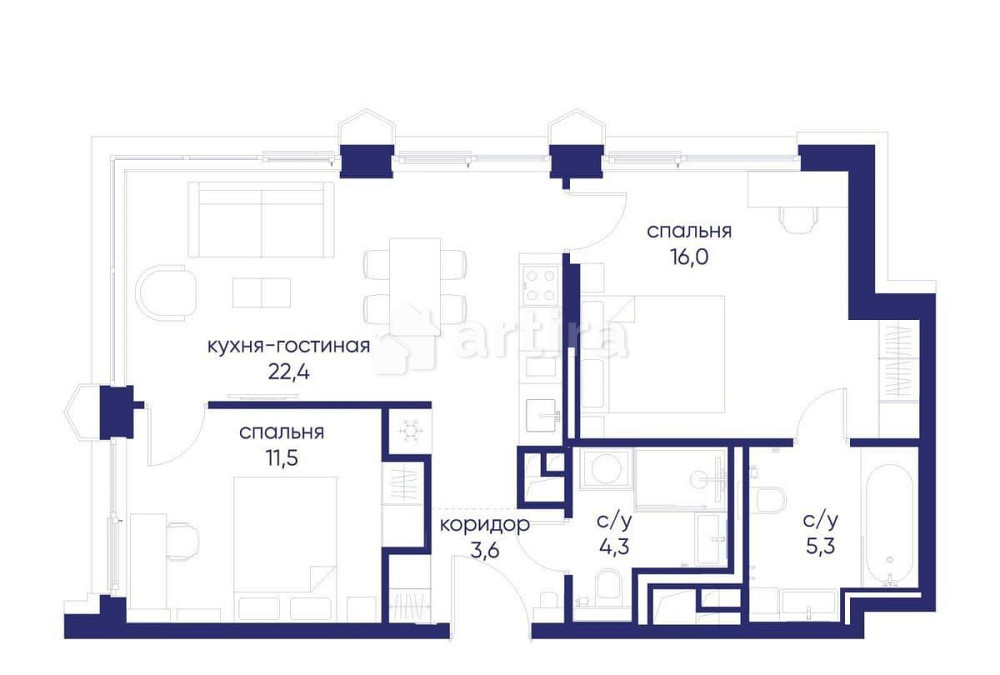 2-комн. квартира, 63.12 м2, 9/19 эт. Москва - изображение 1