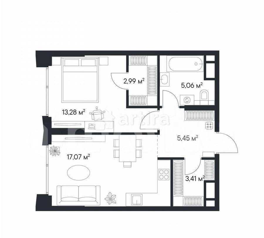 1-комн. квартира, 46.6 м2, 17/28 эт. Москва - изображение 1