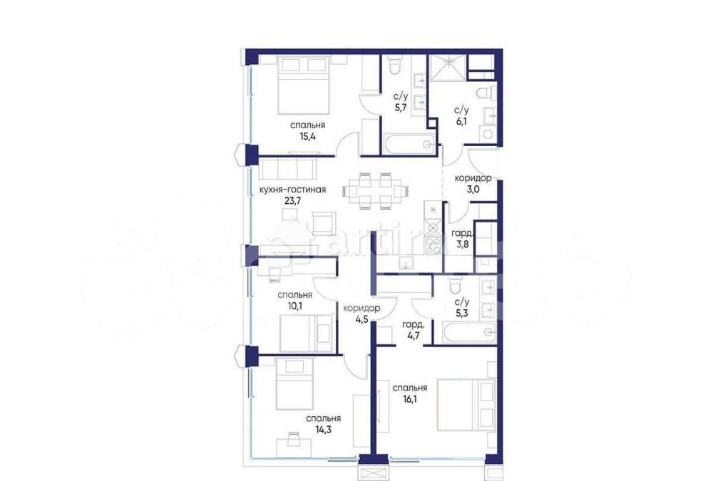 4-комн. квартира, 112.7 м2, 8/24 эт. Москва - изображение 1