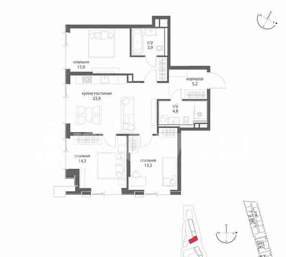 3-комн. квартира, 82.3 м2, 2/50 эт. Москва