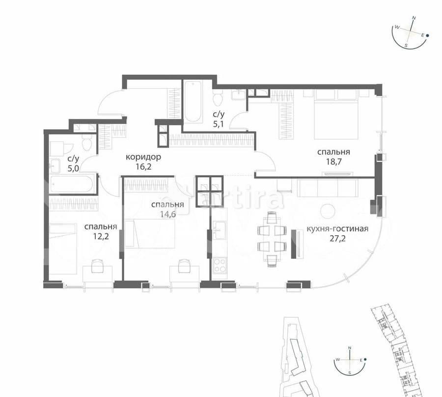 3-комн. квартира, 99 м2, 9/38 эт. Москва - изображение 5