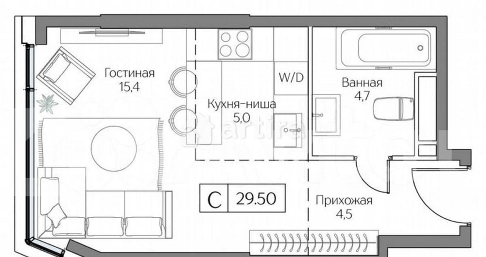 Студия, 29.5 м2, 12/27 эт. Москва - изображение 1