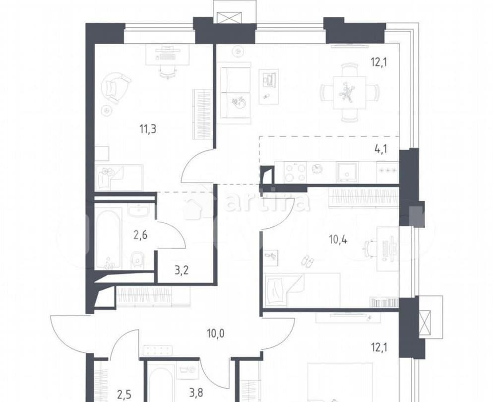 3-комн. апарт-ы, 72 м2, 2/14 эт. Москва - изображение 1