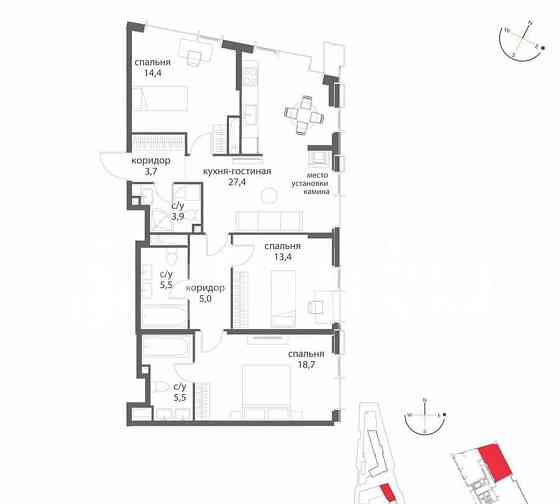 3-комн. квартира, 97.5 м2, 28/38 эт. Москва