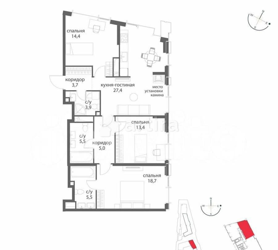 3-комн. квартира, 97.5 м2, 28/38 эт. Москва - изображение 1