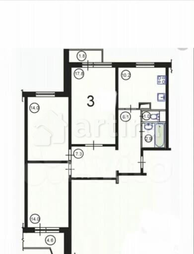 3-комн. квартира, 78 м2, 14/17 эт. Москва - изображение 18