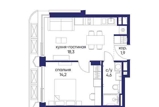 1-комн. квартира, 39.02 м2, 2/19 эт. Москва
