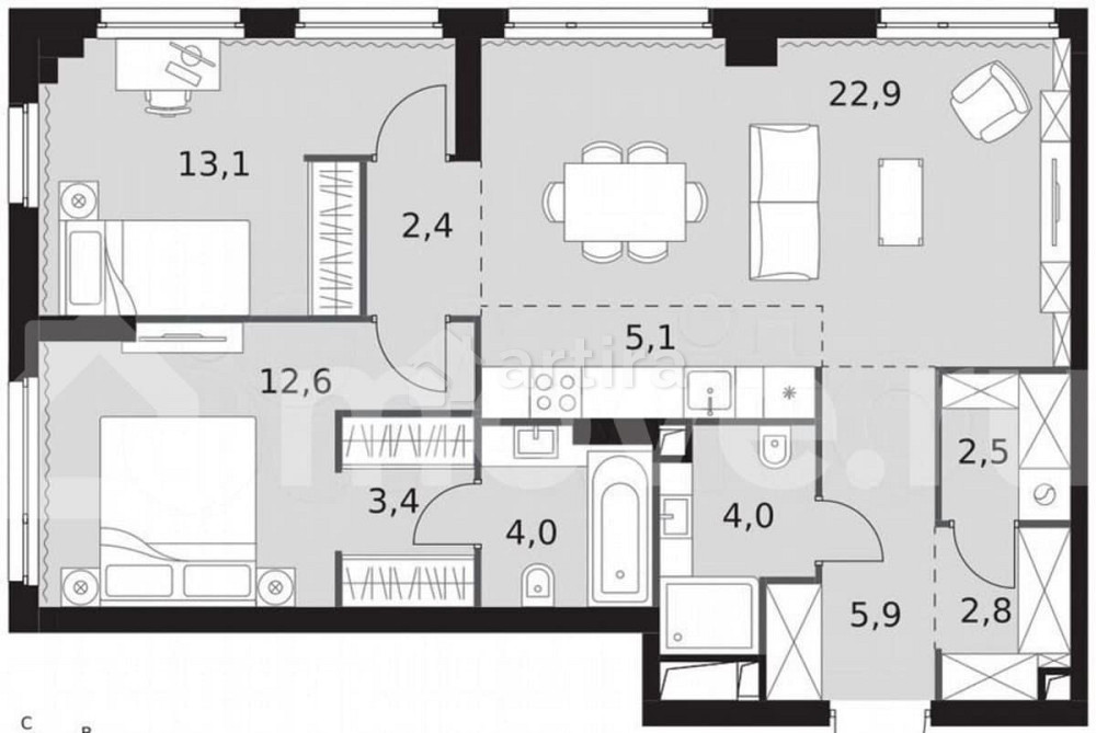 3-комн. квартира, 78.7 м2, 5/28 эт. Москва - изображение 7