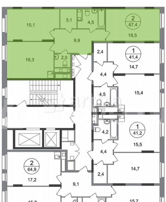 2-комн. квартира, 67.4 м2, 11/17 эт. Москва - изображение 3