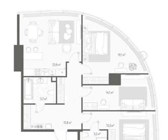 3-комн. квартира, 97.1 м2, 38/90 эт. Москва