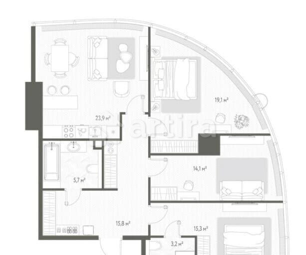 3-комн. квартира, 97.1 м2, 38/90 эт. Москва - изображение 1