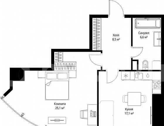 1-комн. квартира, 57.3 м2, 36/90 эт. Москва