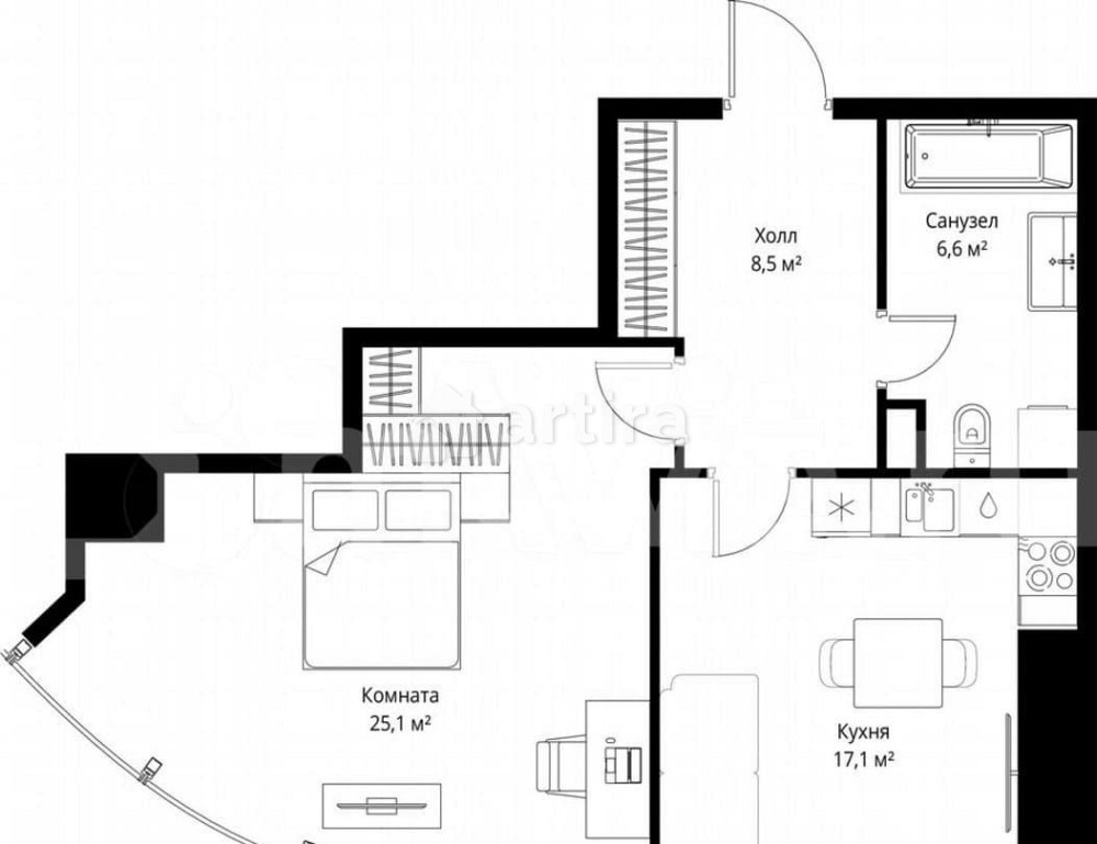 1-комн. квартира, 57.3 м2, 36/90 эт. Москва - изображение 2
