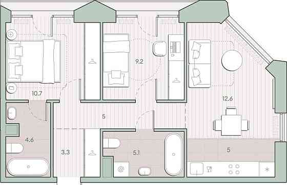 2-комн. квартира, 55.5 м2, 8/13 эт. Москва