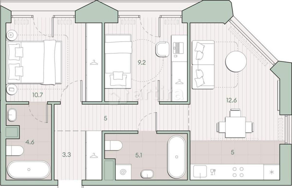 2-комн. квартира, 55.5 м2, 8/13 эт. Москва - изображение 3