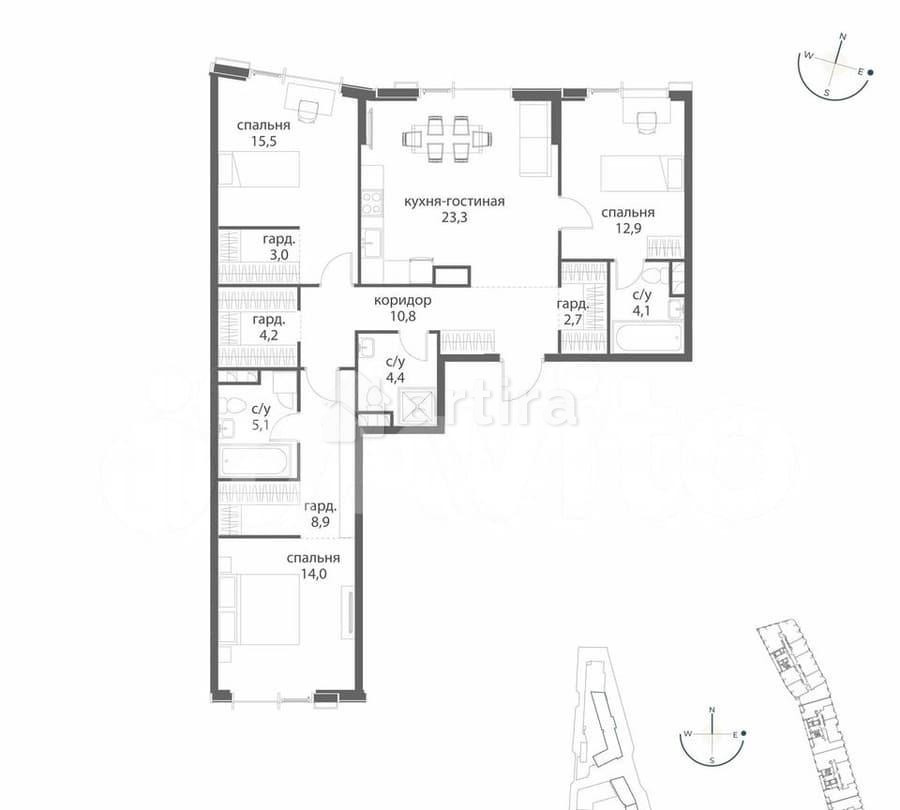 3-комн. квартира, 108.9 м2, 3/38 эт. Москва - изображение 4