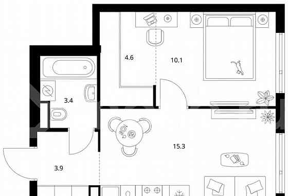 1-комн. квартира, 37.3 м2, 9/12 эт. Москва