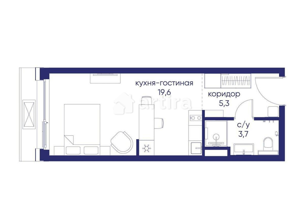 Студия, 28.62 м2, 2/19 эт. Москва - изображение 2